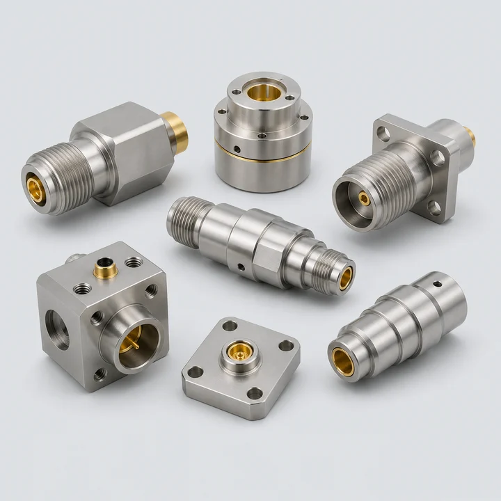 Representative drawing-based precision RF housings, adapters, and flange components